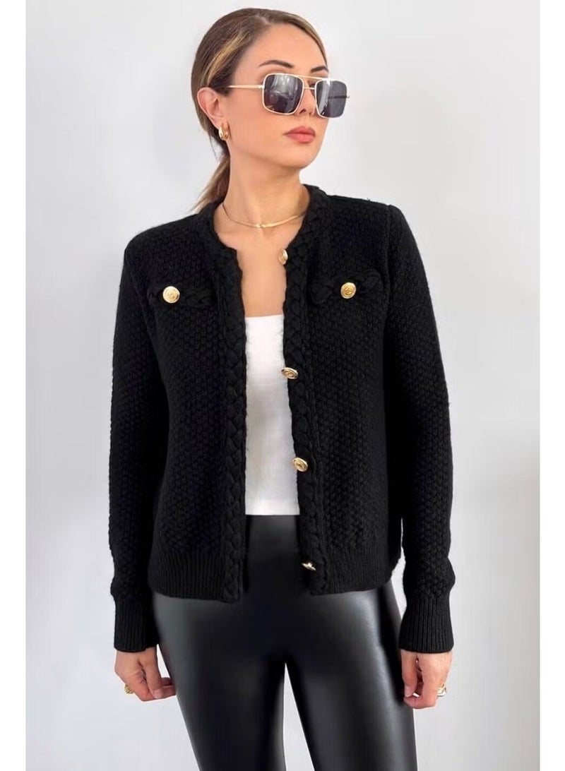 Ritnice Women's Paris Black Hair Knit Detail Knitwear Cardigan / Jacket - Image 4